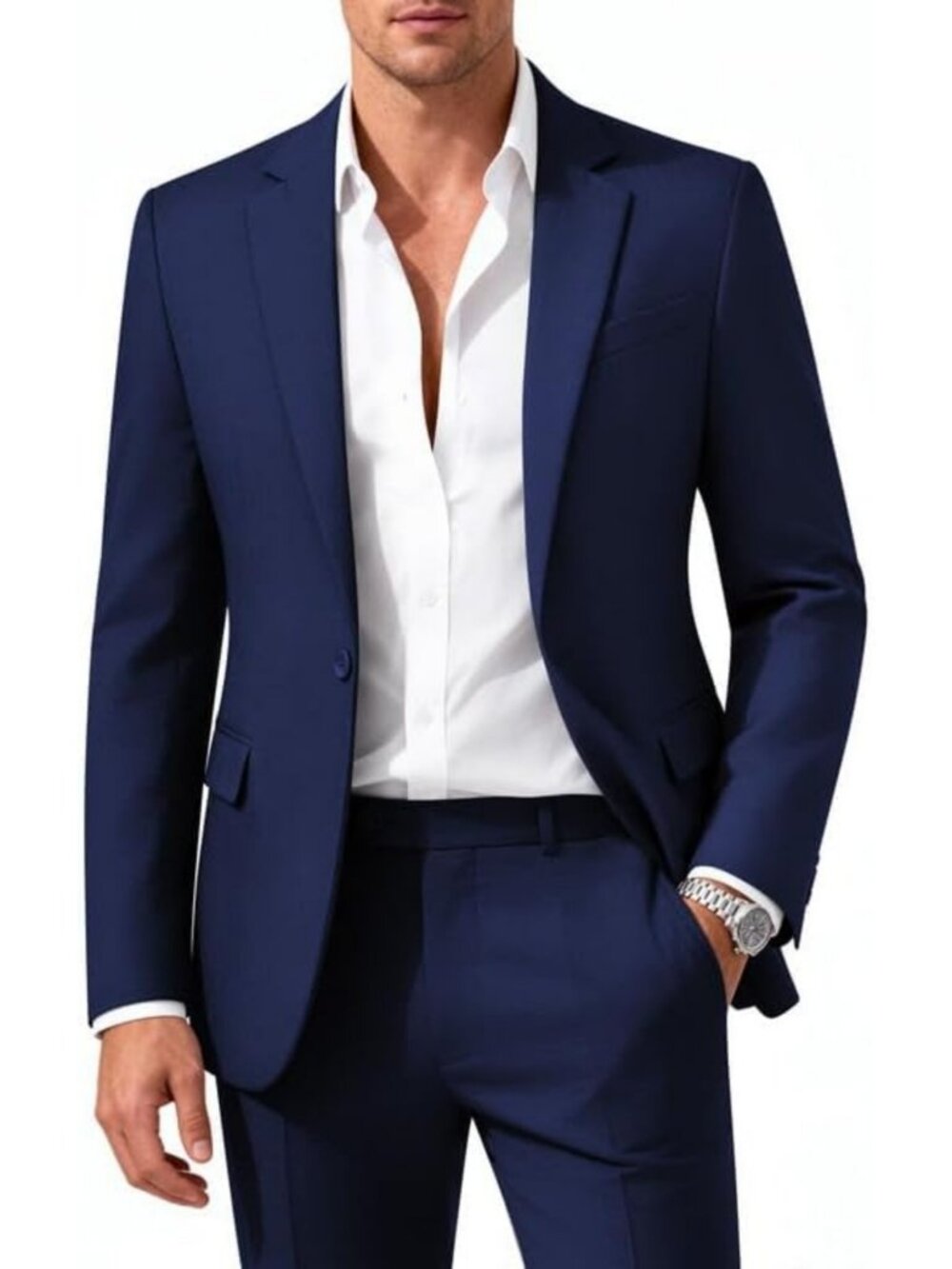 Stylish Men's Slim Fit 2-Piece Suit for Wedding, Prom, Tuxedo - One Button